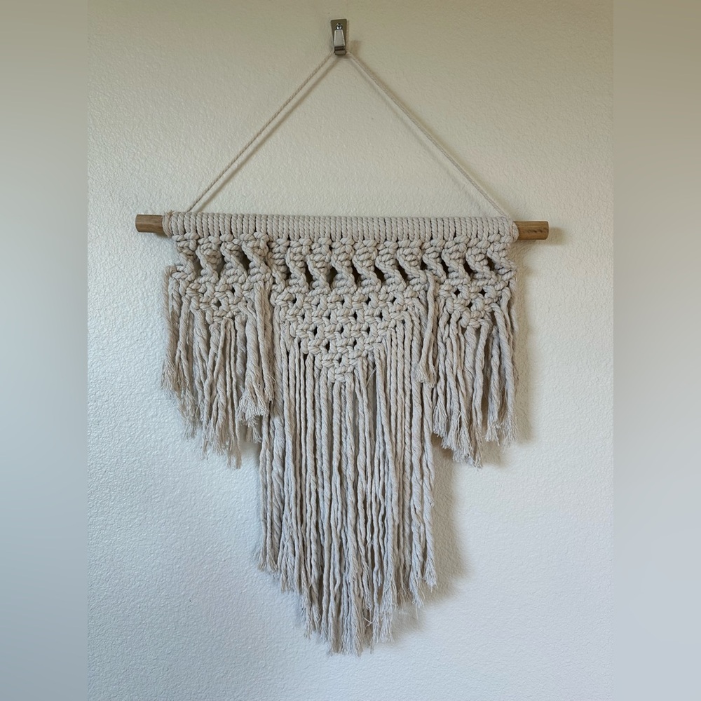 Boho Macrame-Style Wall Hanging Neutral Cream Woven Wall Decor Fiber Art